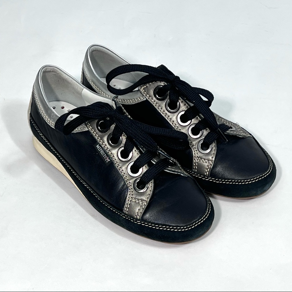 Mephisto Bretta Black & Silver Leather Sneakers US6
